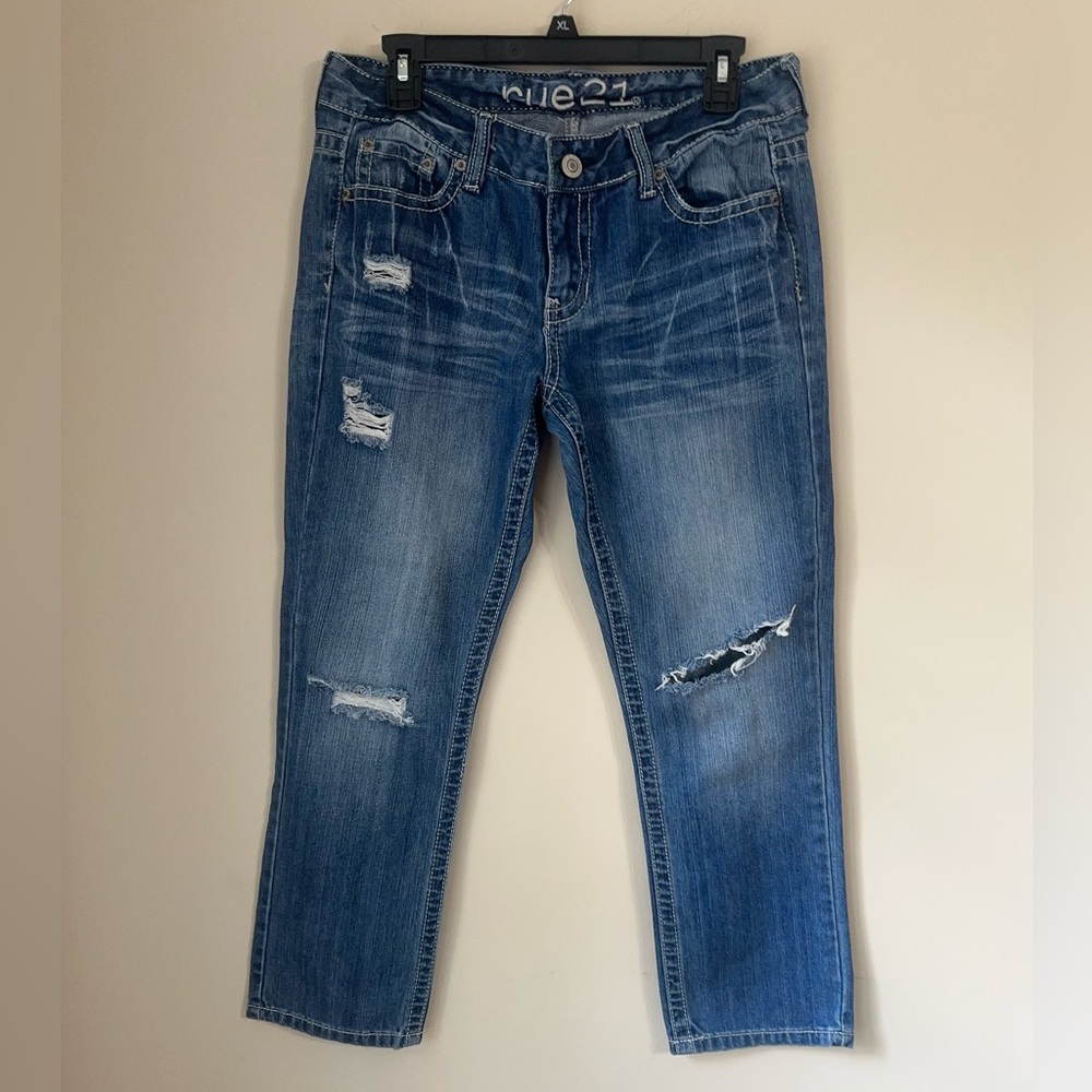 Rue 21 blue denim Distressed High Rise Ankle Jegging Jeans Size 9/10